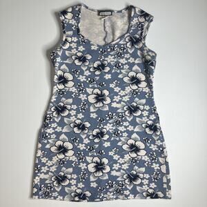 Vintage Y2K Aqua Blues Stretch Blue Floral Mini Dress Sweetheart Neck Sz M RARE